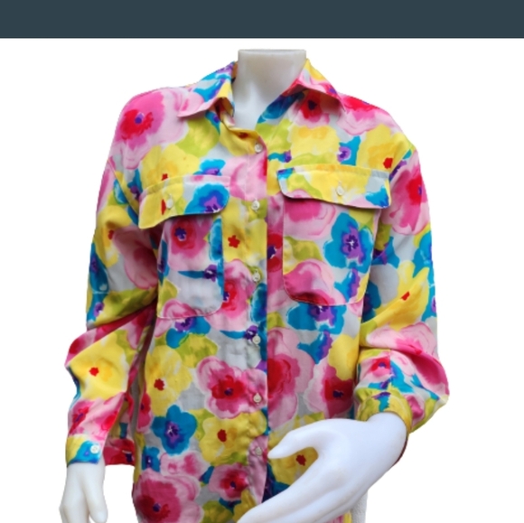Vintage 80s Floral‎ blouse L - Picture 1 of 7